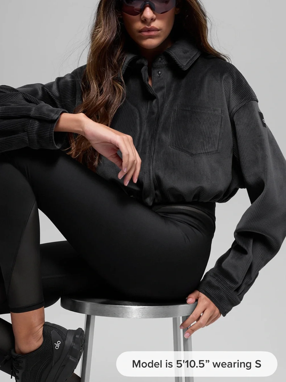 ALO Yoga Black Ribbed Velour Cropped Jacket